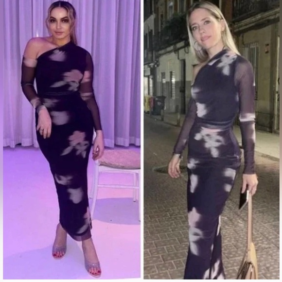 Zara Plum Purple Floral Printed Ruched Tulle